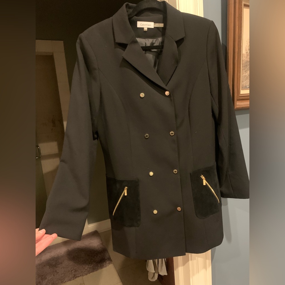 Calvin Klein black with gold double breasted black blazer sz 10